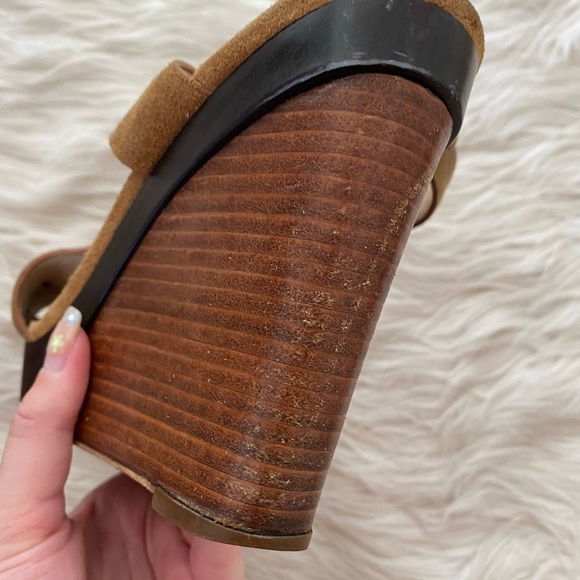 Michael Korks Tan Suede Peep Toe Josephine Wedge Sandals - Picture 15 of 15